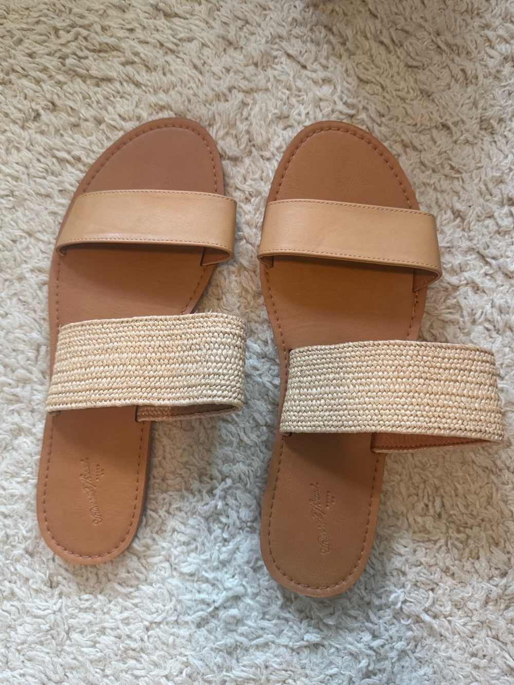 Universal Thread Tan Woven Double Strap Slide Sandals Size 11